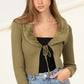 Miss Mesmerize Fur Trim Tie Front Ribbed Cardigan