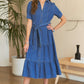 ADORA Tiered Button Down Tie Waist Short Sleeve Denim Dress