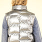 VERY J Shiny Metallic Zip Up Puffer Vest