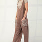 Celeste Full Size Ribbed Leopard Tied Shoulder Overalls