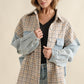 TWEED MIXED DENIM SHACKET WITH FRINGED HEM