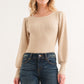 And The Why Ribbed Round Neck Puff Sleeve Bodysuit