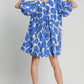 Umgee Two Tone Abstract Print Puff Sleeve Dress