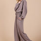 Ces Femme Boat Neck Long Sleeve Drawstring Jumpsuit