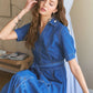 ADORA Tiered Button Down Tie Waist Short Sleeve Denim Dress