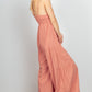 VERY J Sleeveless Ruched Wide Leg Jumpsuit