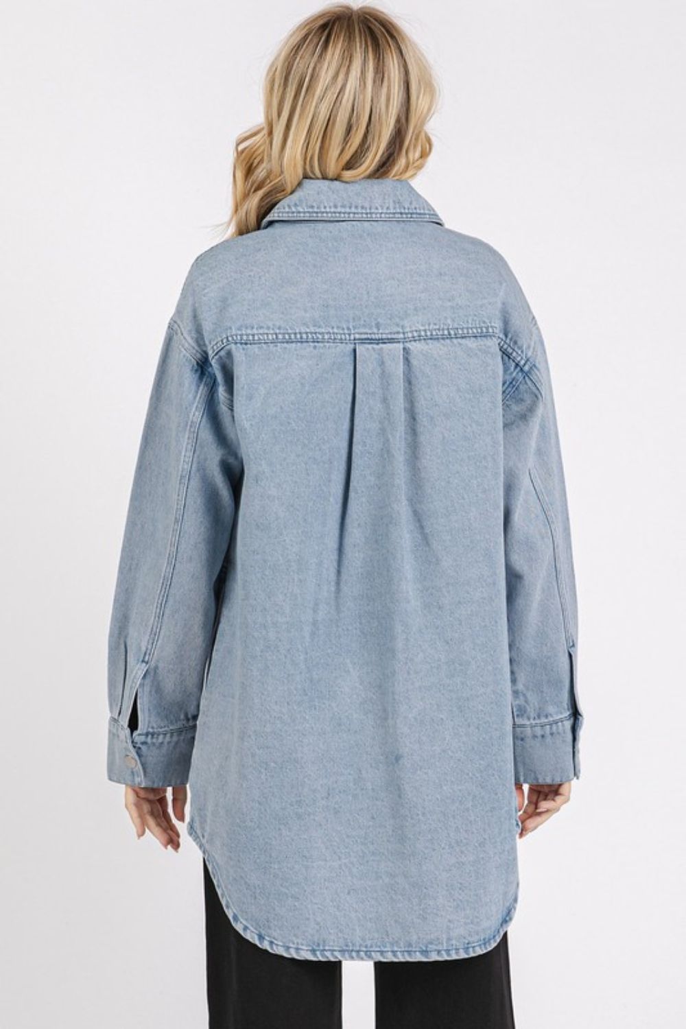 Mittoshop Light Wash Patch Pocket Longline Denim Jacket