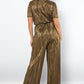 Be Stage Surplice Short Sleeve Pleated Foil Jumpsuit