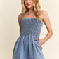 ADORA Smocked Spaghetti Strap Denim Romper