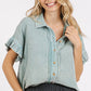 Mittoshop Mineral Washed Button Down Flounce Sleeve Shirt