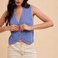 Annie Wear Crochet Trim Button Down Sweater Vest