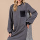 Ces Femme Striped Patchwork Round Neck Terry Sweatshirt Dress