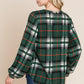 BOMBOM Curved Hem Plaid Round Neck Long Sleeve Top