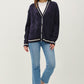 Be Cool Contrast Trim Cable-Knit V-Neck Cardigan