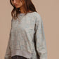 BiBi Mineral Washed Checkered Round Neck Denim Top