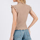 Ces Femme Texture Mock Neck Ruffle Cap Sleeve Blouse