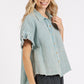 Mittoshop Mineral Washed Button Down Flounce Sleeve Shirt