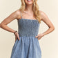 ADORA Smocked Spaghetti Strap Denim Romper