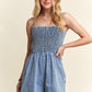 ADORA Smocked Spaghetti Strap Denim Romper