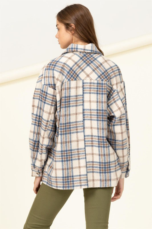 For Myself Checkered Print Button-Front Shacket