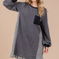 Ces Femme Striped Patchwork Round Neck Terry Sweatshirt Dress